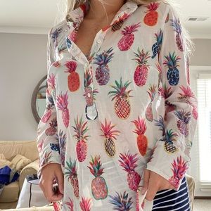 J. Crew Popover in Ivory Multi Ratti Painted Pineapple Button Down Blouse